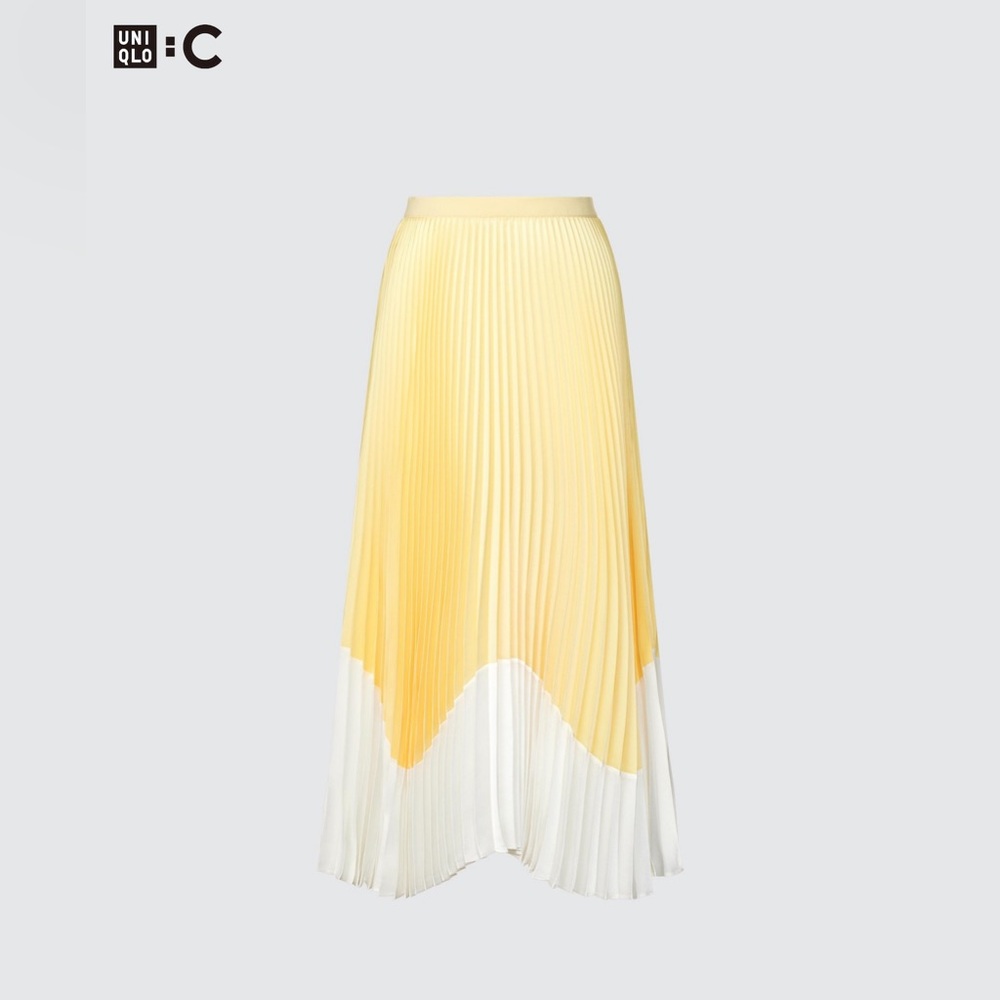 3 for $60 | Uniqlo:C Yellow and White Pleated Midi Skirt, size S